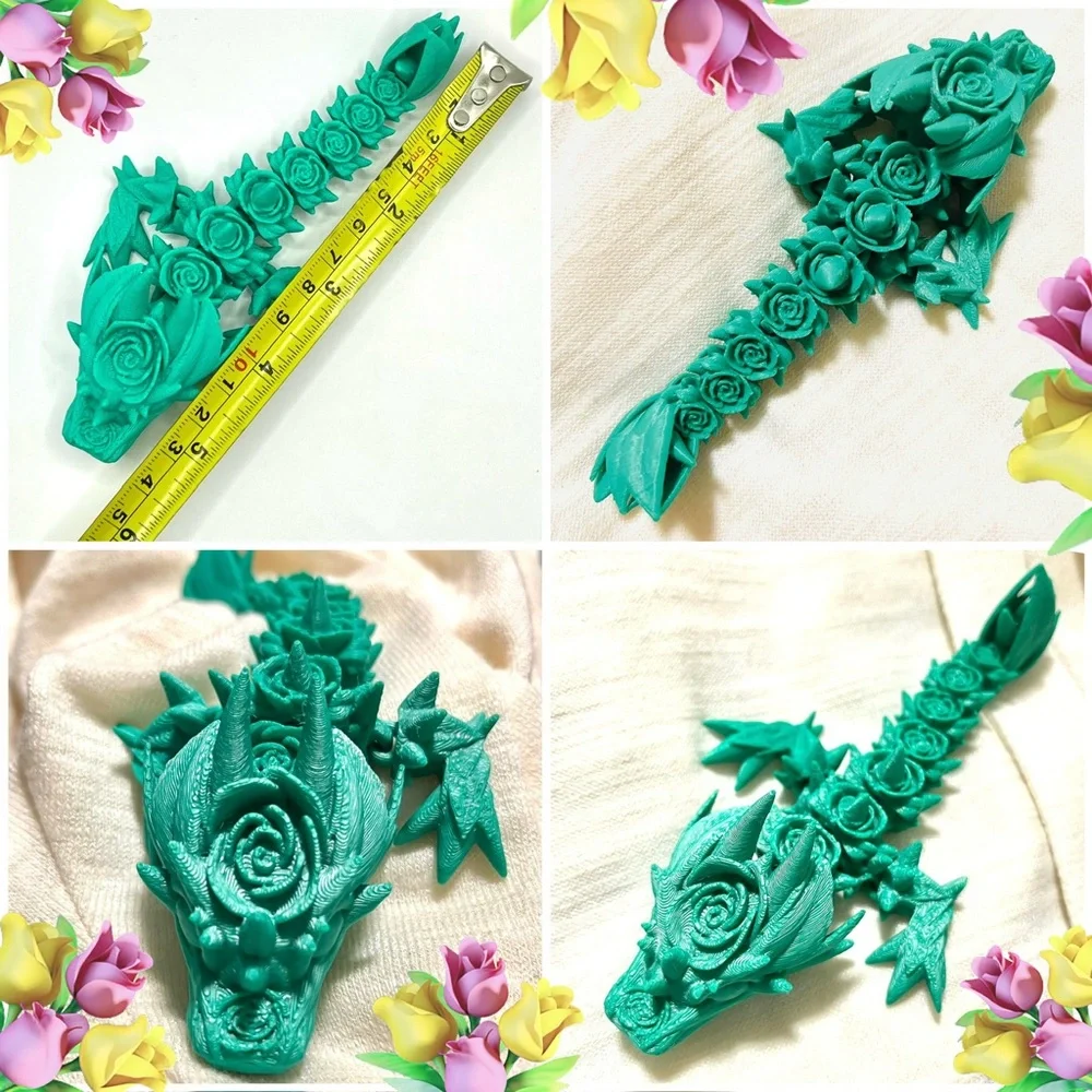 NEW 3D Green Rose Dragon Figurine - Picture 6 of 6